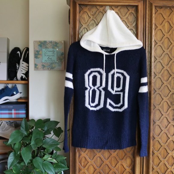 Wet Seal ‘89’ Knit Varsity Hoodie Pullover Sweater - Picture 3 of 15